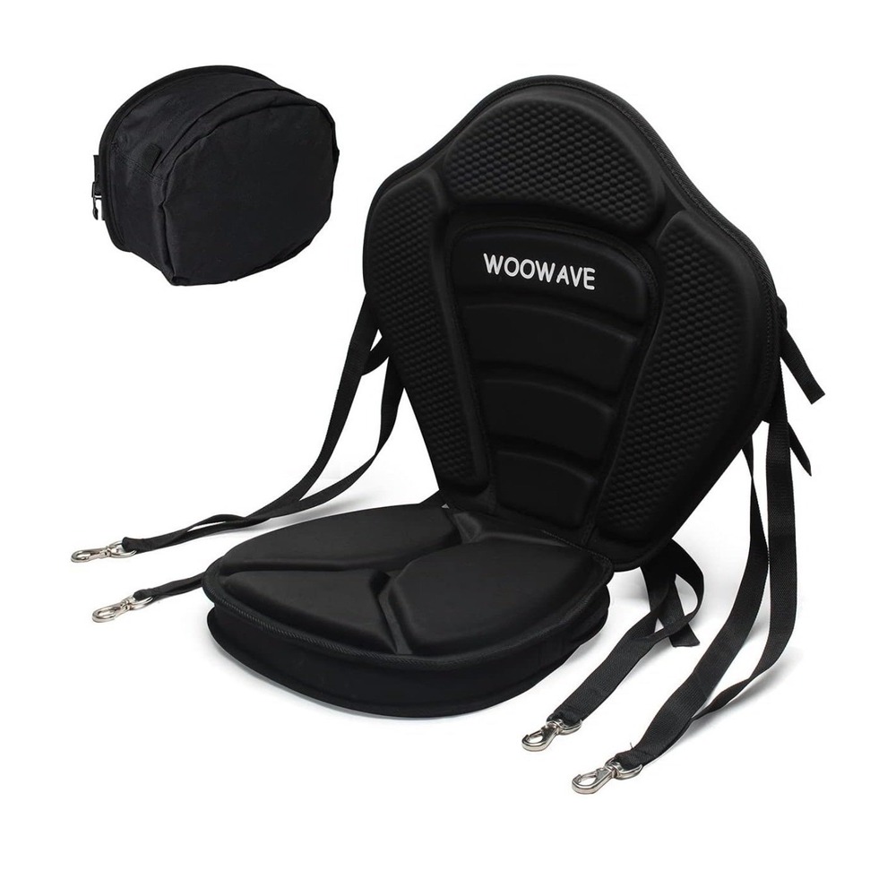 WOOWAVE Kayak Seat Padded Deluxe Adjustable Boat Seat Black High Back Cushion